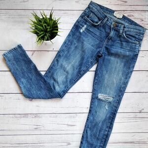 CURRENT/ELLIOTT The Ankle Skinny Cheville Jeans Blue Distressed 26